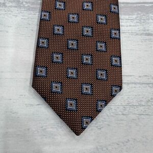 JZ Richards Neck Tie Extra Long Silk Brown Squares Made in USA Mens